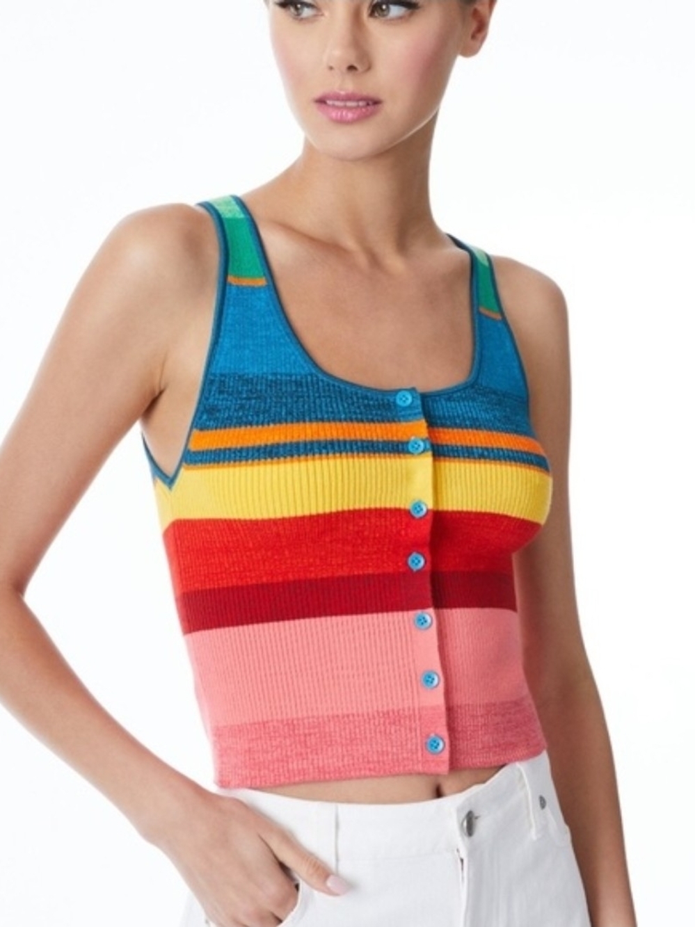 Alice + Olivia Daryn Button Cropped Tank | Multi-colored | XS